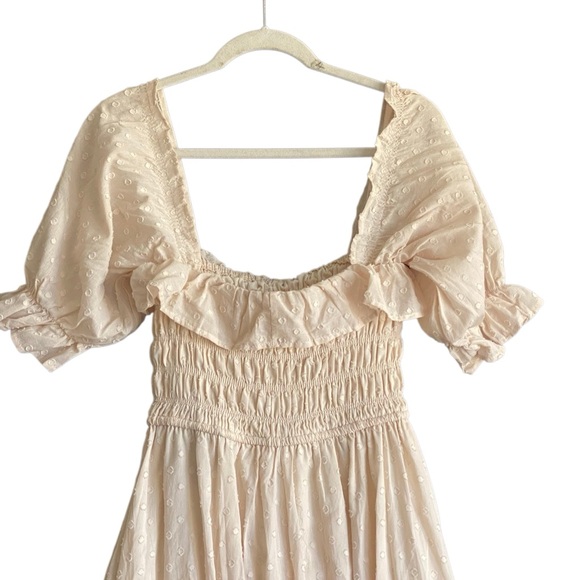 R. Vivimos 100% Cotton Empire Waist Cream Swiss Dot Midi Dress. Size Medium - Picture 7 of 11